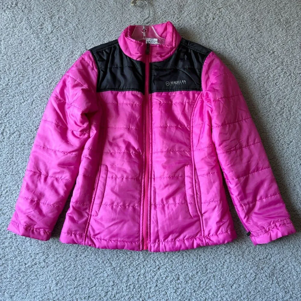 NEW Magellan Jacket Girls Extra Large 16‎ Pink Black Colorblock Puffer Youth Ski